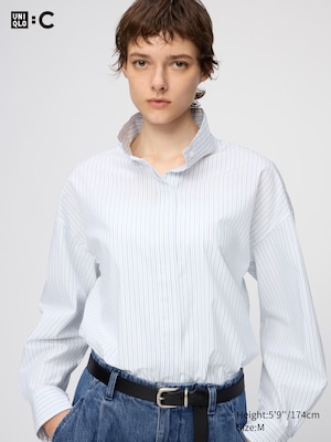 Cotton Stand Collar Shirt (Striped)