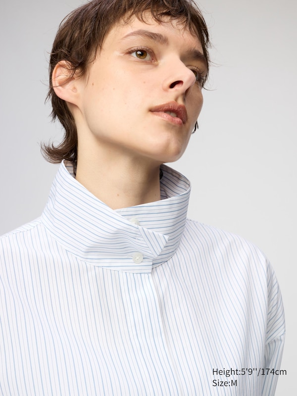 Cotton Stand Collar Shirt (Striped)