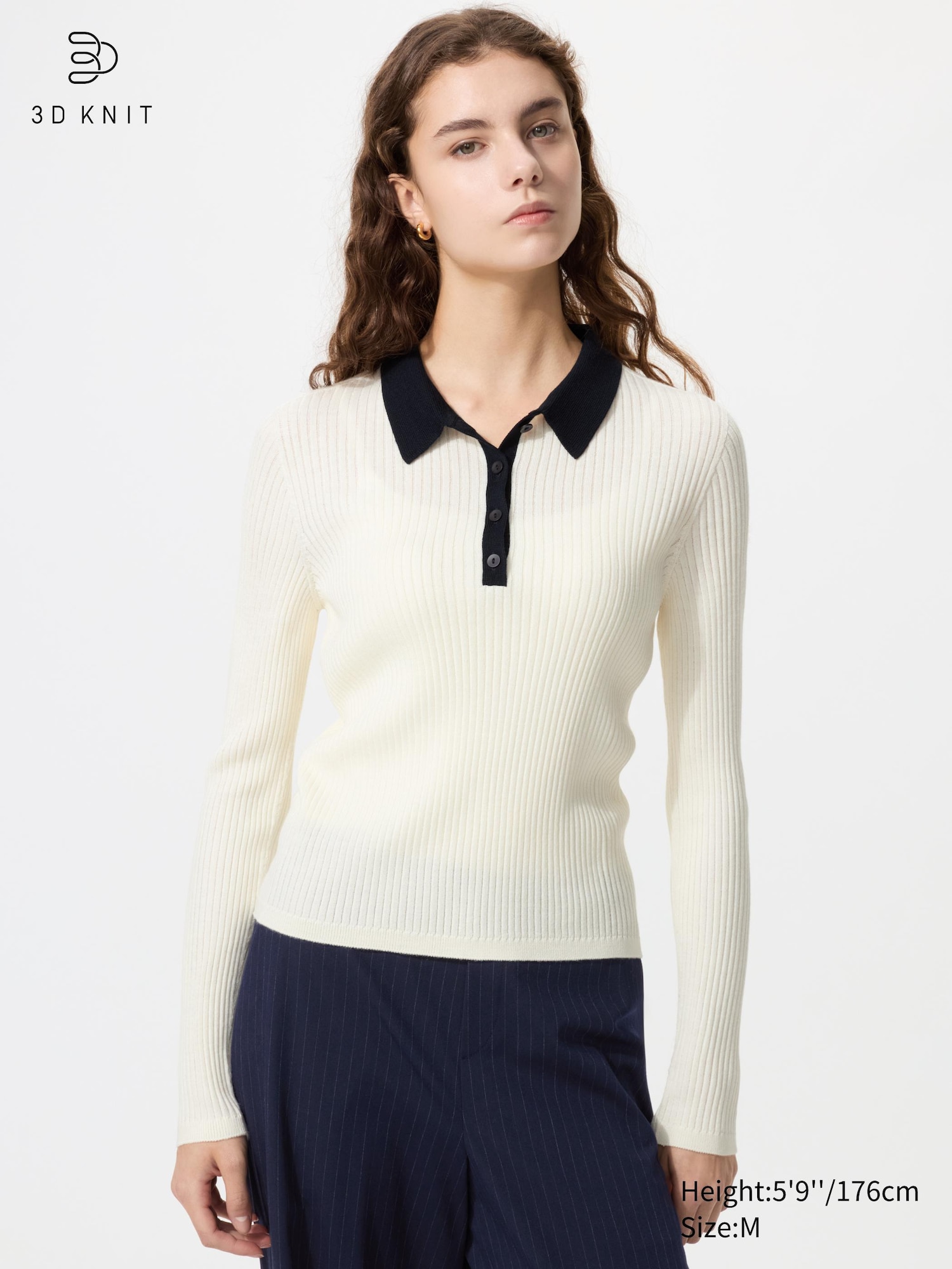 3D Knit Seamless Merino Blend Ribbed Polo Jumper