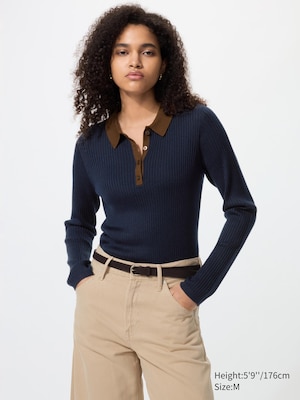 3D Knit Seamless Merino Blend Ribbed Polo Jumper