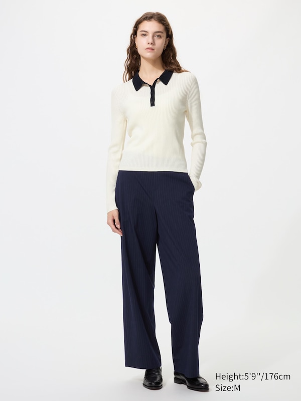 3D Knit Seamless Merino Blend Ribbed Polo Jumper