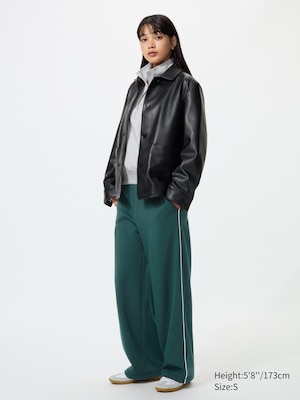 WOMEN WARM PILE LINED SWEAT WIDE TROUSERS (LINE)