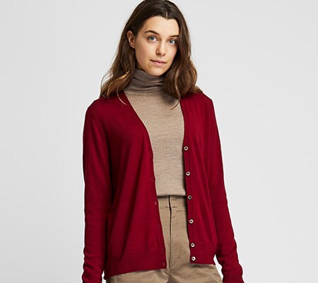 CÁRDIGAN LANA EXTRAFINA DE MERINO CUELLO PICO
