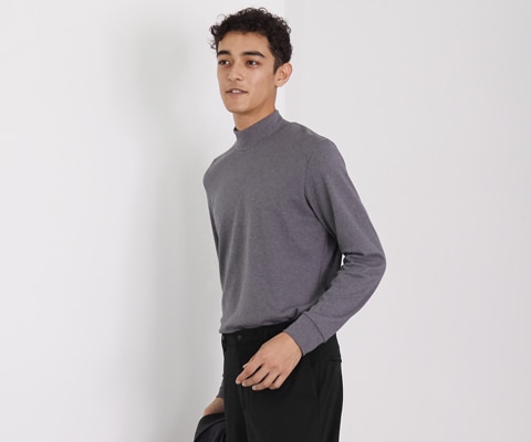 Soft Touch Mock Neck Long Sleeved T-Shirt