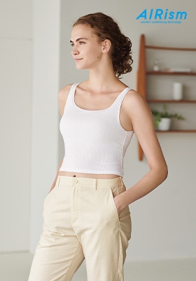 AIRISM COTTON BLEND CROPPED FIT RIBBED BRA TOP