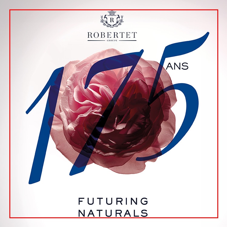 two flowers with the Robertet logo and the wording FUTURING NATURALS