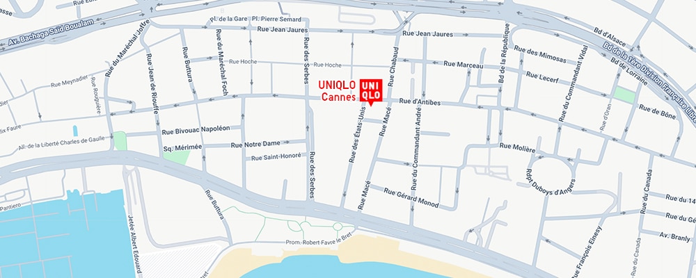 map with location of the new Cannes store 68 rue d'Antibes, 06400 Cannes