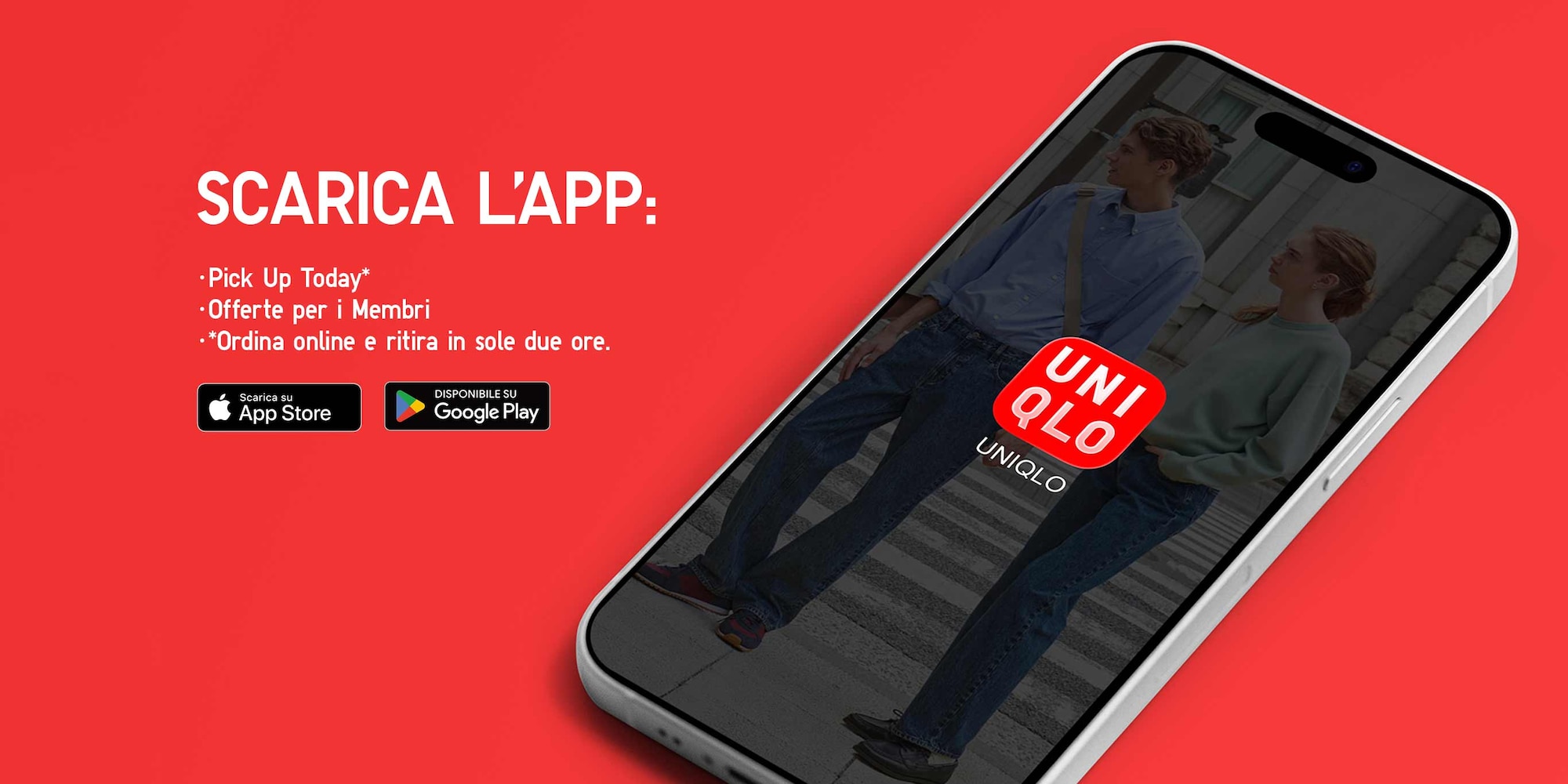 Scarica l'app UNIQLO e acquista con Pick Up Today, il servizio che ti permette di ritirare i tuoi prodotti in sole due ore.