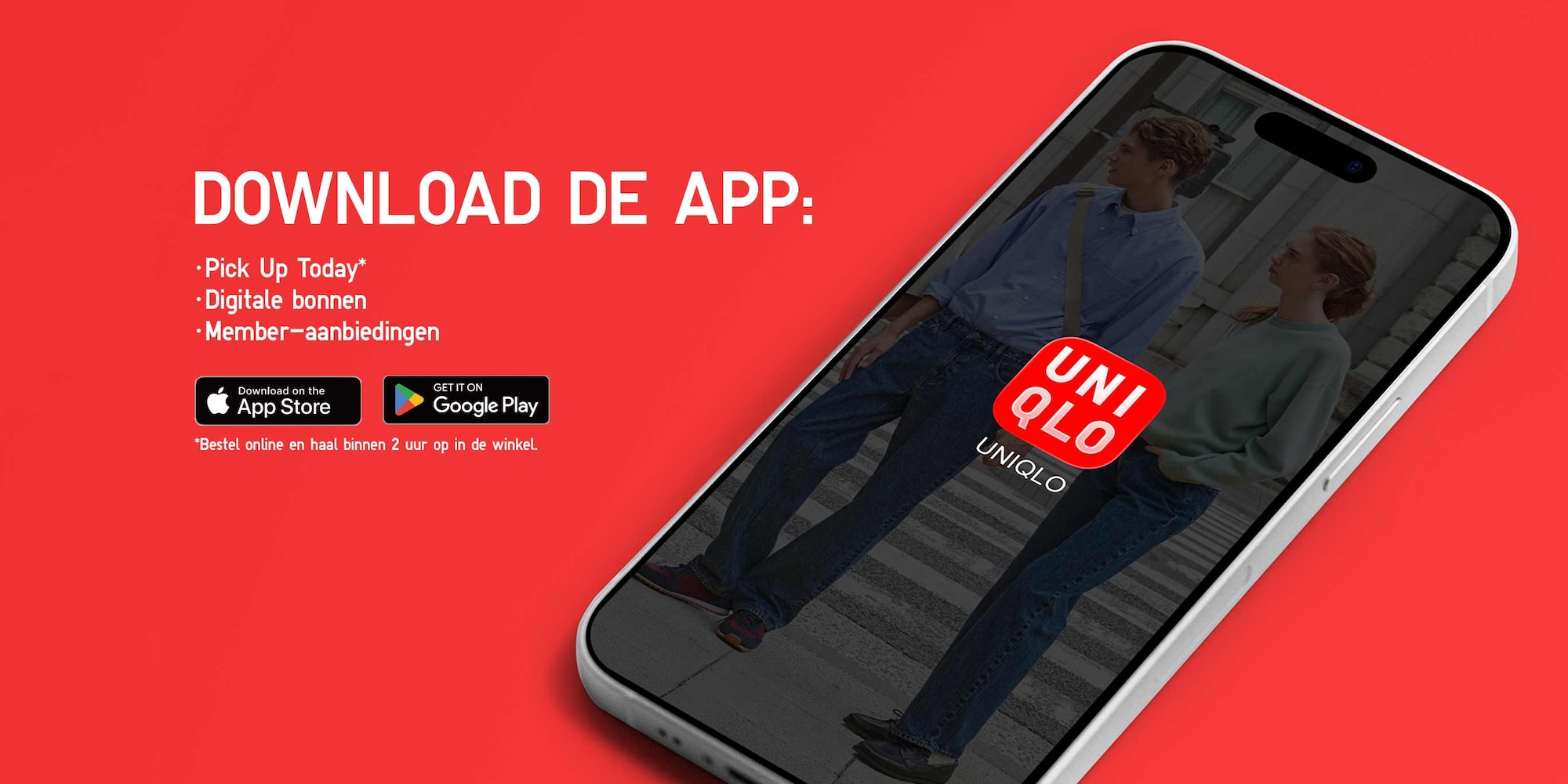 Download de UNIQLO-app om met Pick Up Today te shoppen: haal je bestelling binnen 1 uur op