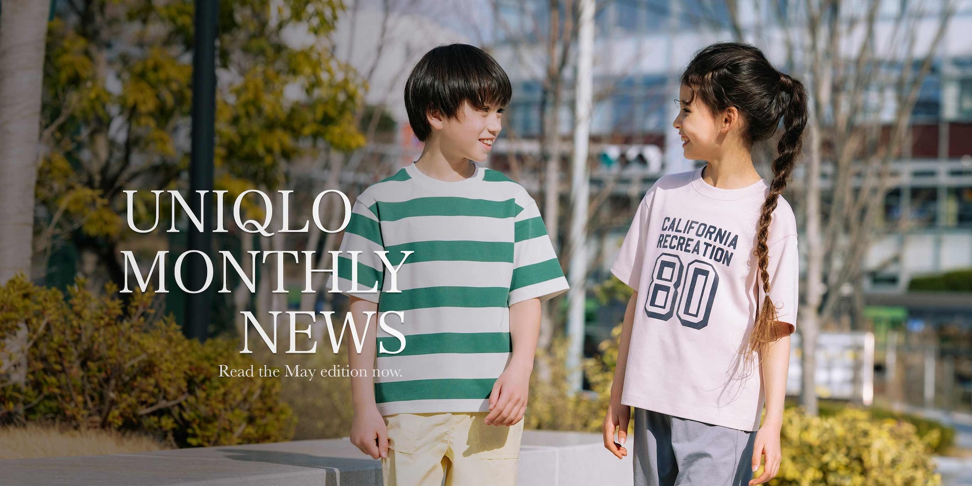 a group of models wearing summer clothing overlaid with white text that reads uniqlo monthly news