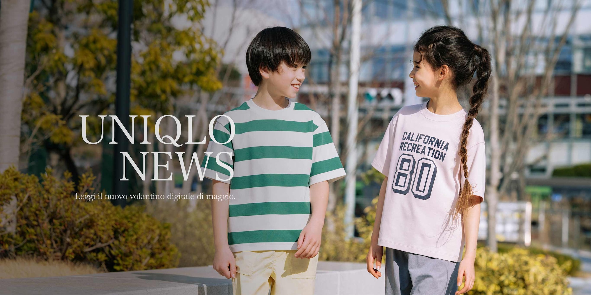 group of models in summer clothing overlaid with white text reading uniqlo monthly news