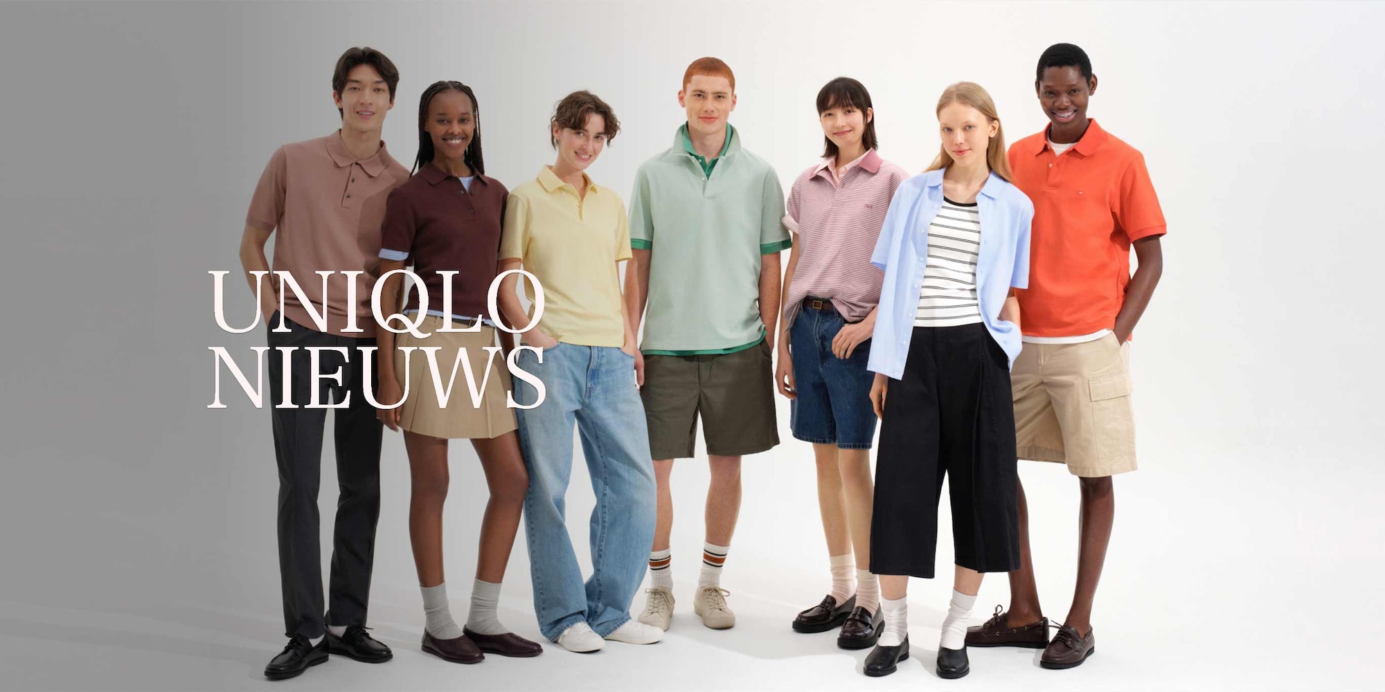 models wearing summer clothing overlaid with the words UNIQLO monthly news in white