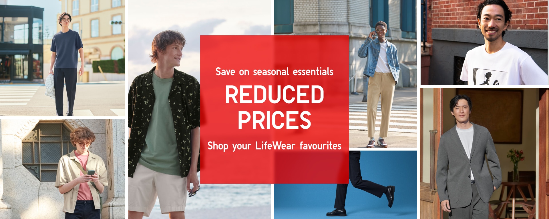 collage of models wearing summer clothing around the words new savings