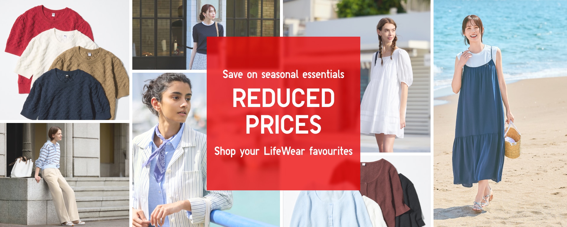 a collage of images of models wearing summer clothing surrounding the words summer sale