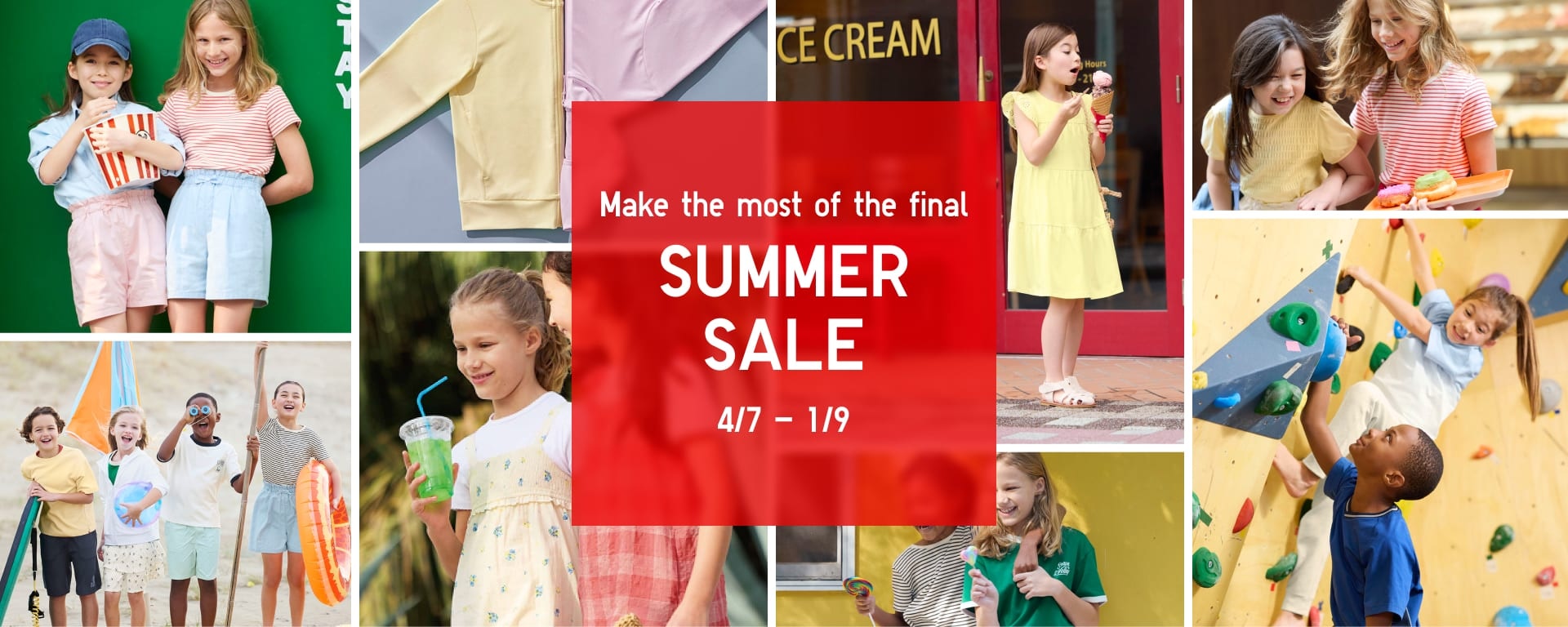 collage of models wearing summer clothing around the words new savings
