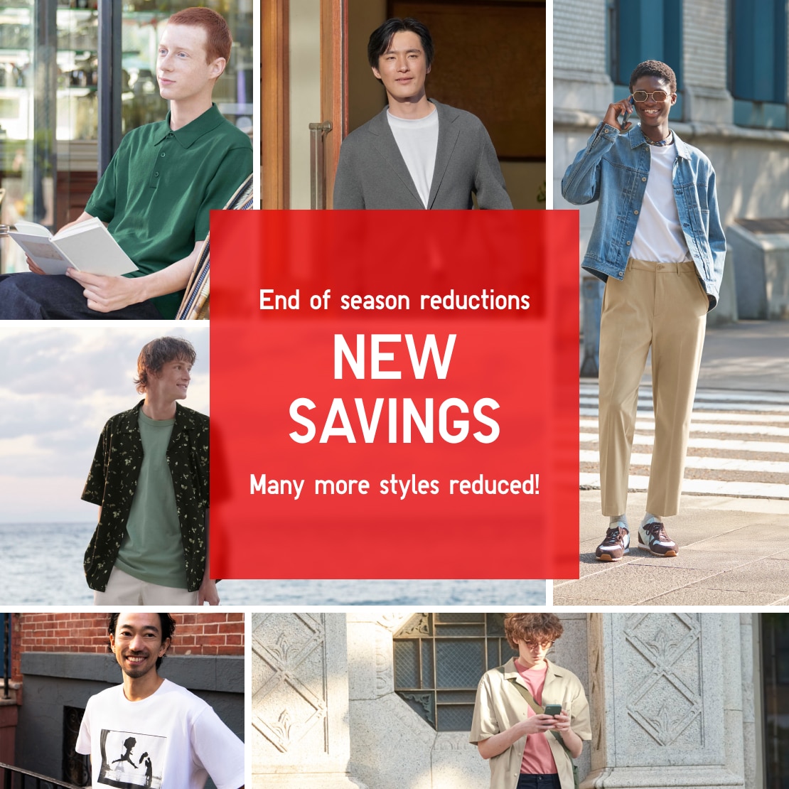 collage of models wearing summer clothing around the words new savings