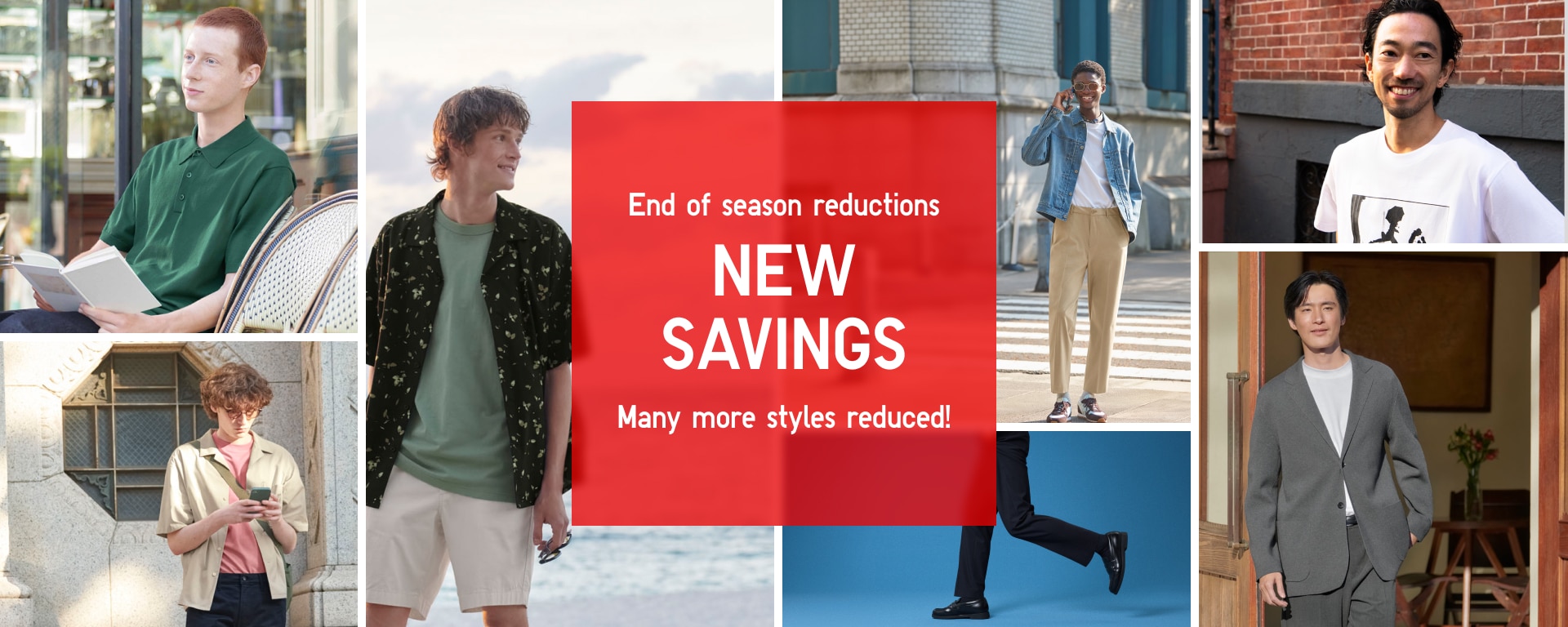 collage of models wearing summer clothing around the words new savings