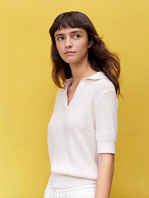 484192 W's CDC PJ cotton pointelle skipper polo sweater /S