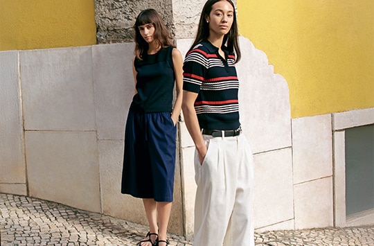 485644 W's CDC PJ cotton pointelle skipper polo sweater /S/stripe