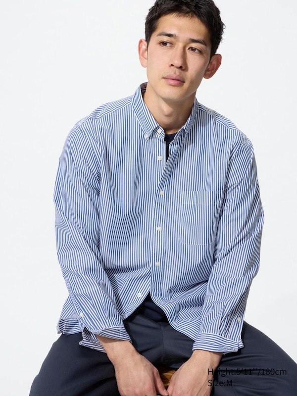 Cotton Broadcloth Shirt (Stripe, Button-Down Collar)