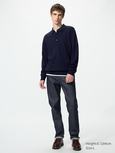EXTRA FINE MERINO LONG SLEEVE POLO SHIRT