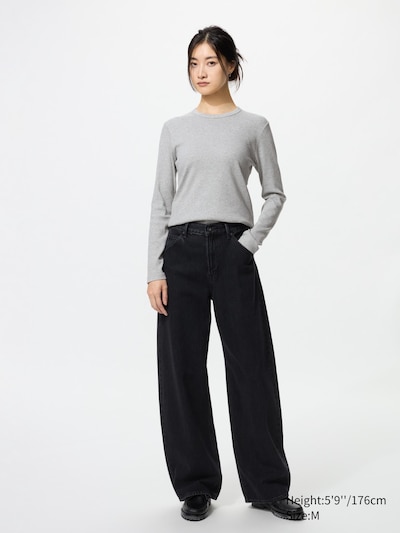 Soft Ribbed Crew Neck Long Sleeve T-Shirt