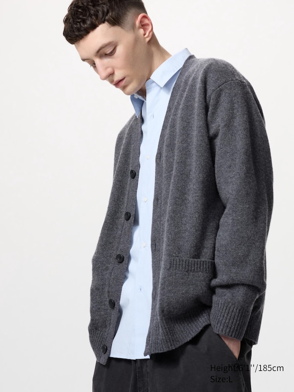 Men's Lambswool V Neck Cardigan | UNIQLO UK