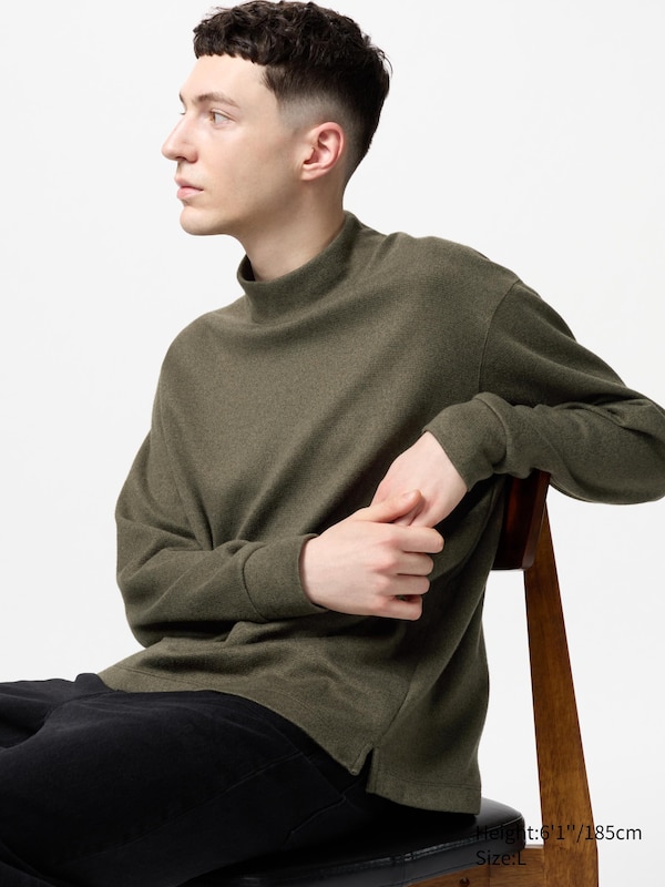 Fleece Stretch Mock Neck T-Shirt (Long Sleeve)