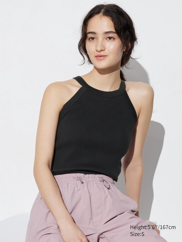 Halter Neck Ribbed Cropped Bra Top