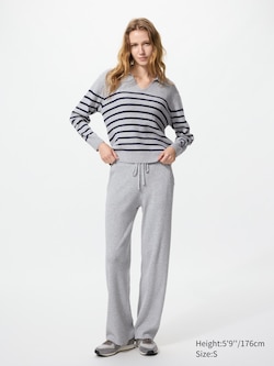 Washable Knit Ribbed Trousers (Longer)