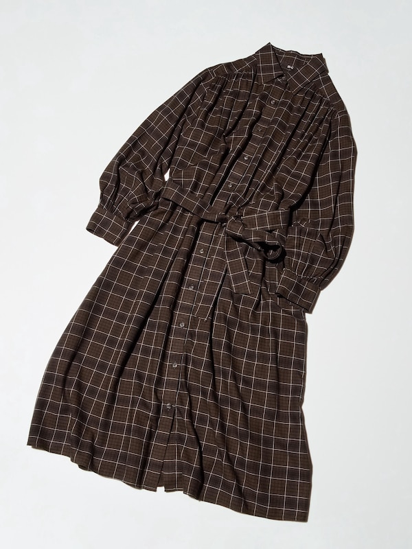 Belted Shirt Dress (Check)