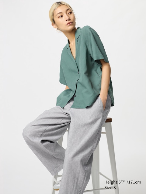 Stripe Linen Cotton Tapered Trousers