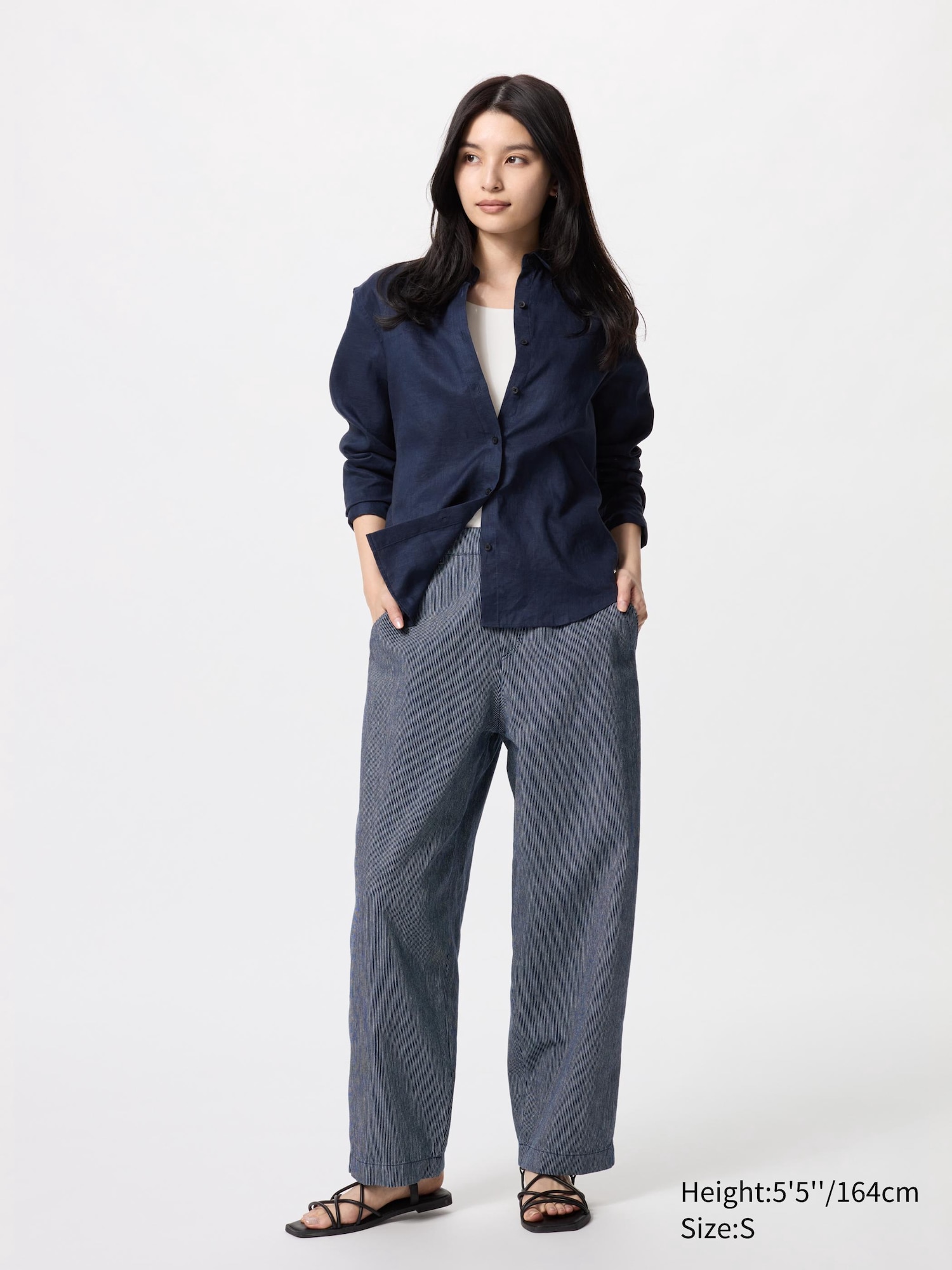 Linen Cotton Tapered Trousers (Stripe)