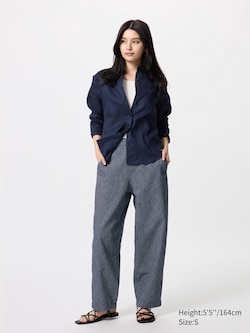 Linen Cotton Tapered Trousers (Stripe)