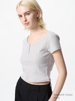 Pointelle Henley Neck T-Shirt