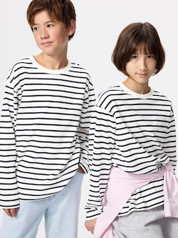 AIRism Cotton Crew Neck T-Shirt (Stripe, Long Sleeve)