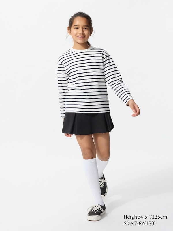 AIRism Cotton Crew Neck T-Shirt (Stripe, Long Sleeve)