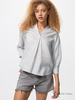 100% Premium Linen Skipper Collar Shirt (3/4 Sleeve)