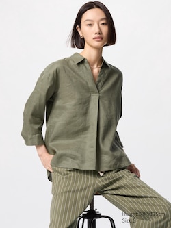 100% Premium Linen Skipper Collar Shirt (3/4 Sleeve)