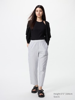 Cotton Relaxed Ankle Trousers (Stripe)