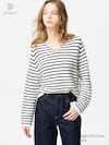 3D Knit Seamless Cotton Relaxed V Neck Jumper (Stripe)