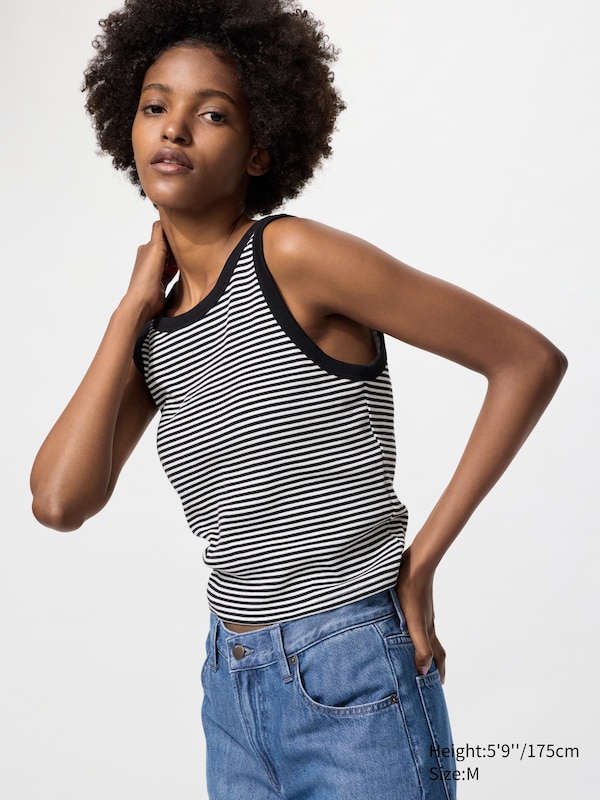 Ribbed Cropped Sleeveless Bra Top (Stripe)
