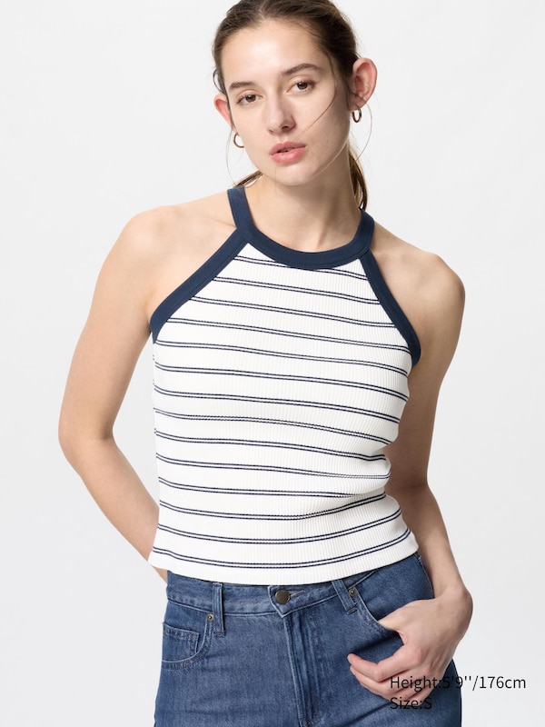 Halter Neck Sleeveless Bra Top (Stripe)