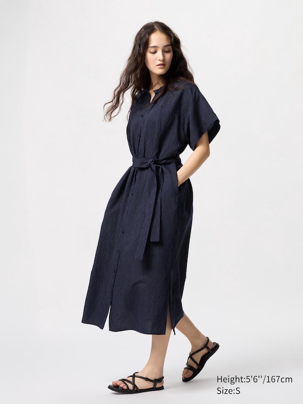 Linen Blend Relaxed Dress (Short Sleeve)
