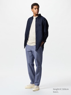 Linen Blend Relaxed Trousers (Stripe)