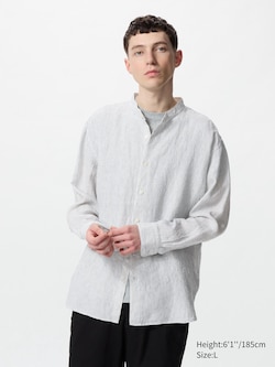 100% Premium Linen Shirt (Stand Collar, Stripe)