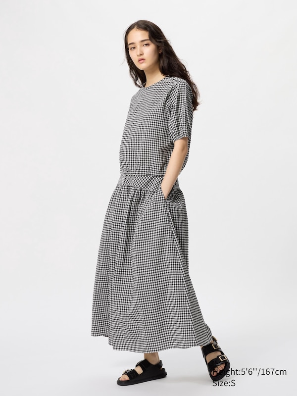 Women's Seersucker Volume Skirt (Gingham) | UNIQLO UK