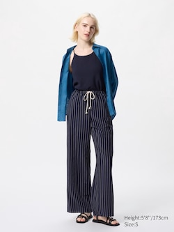 Linen Blend Easy Trousers (Stripe, Longer)
