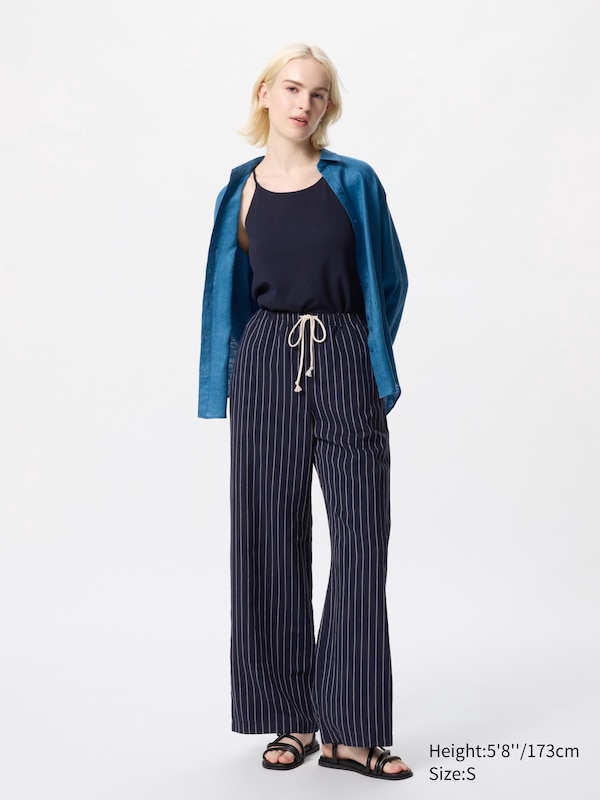 Linen Blend Easy Trousers (Stripe, Longer)