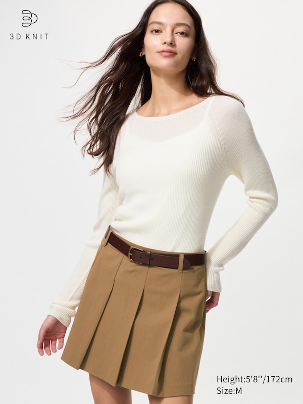 3D Knit Seamless 100% Merino Ribbed Crew Neck Jumper